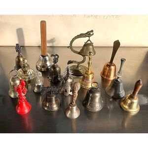 17 Vintage Brass, Pewter and Silver Plate Bells